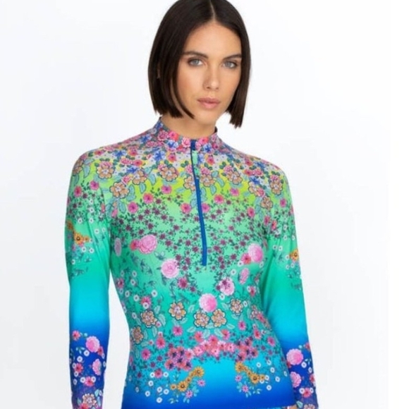 Johnny Was Other - Johnny Was Pink and Purple Graphic Bodysuit Swimwear